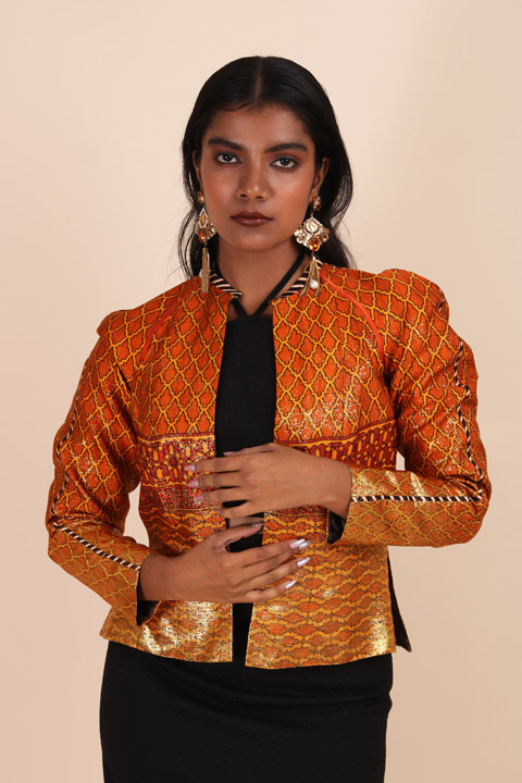 Orange Digital Print Jacket